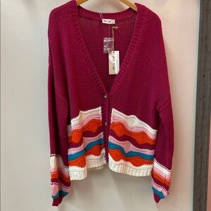Very J Multicolor Wave Pattern Cardigan